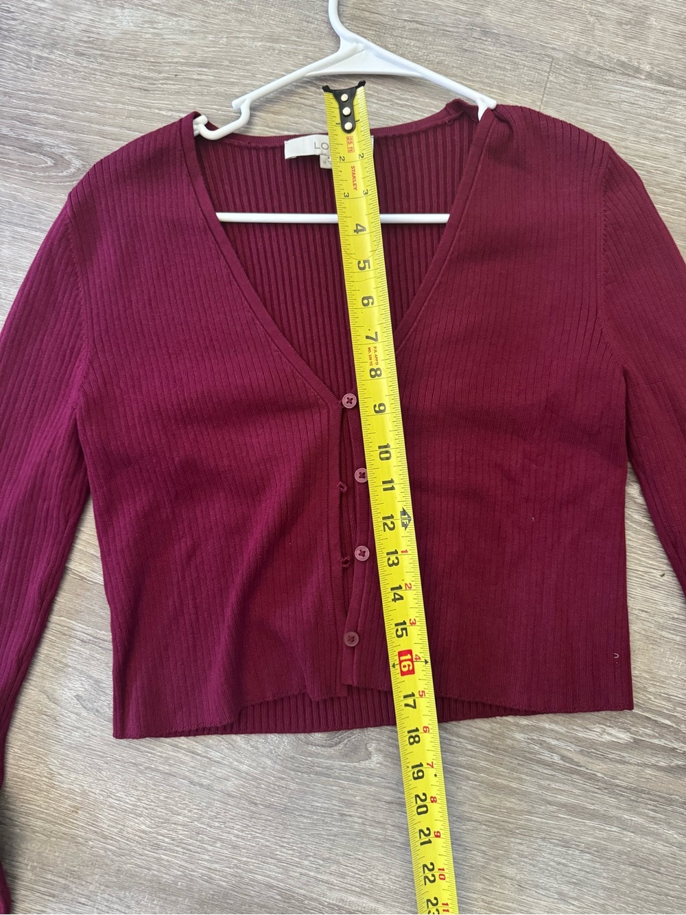 LOFT Burgundy Ribbed V-Neck Button Cardigan
